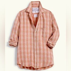 Frank & Eileen Eileen Relaxed Button Up Shirt Red Cream Plaid Flannel Linen S